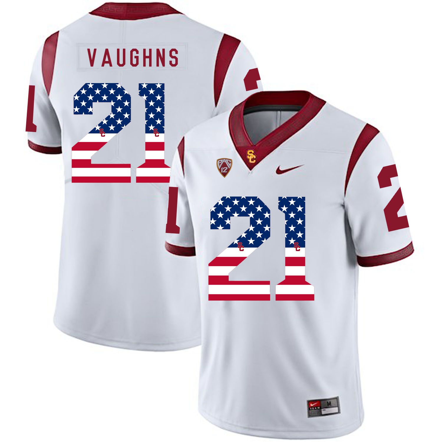 Men USC Trojans #21 Vaughns White Flag Customized NCAA Jerseys